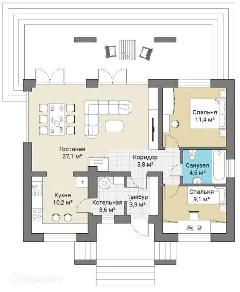 Планировка КД-84 Кирпичный дом Графитин, 84.9 м²