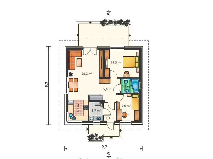 Планировка КД-72 Дом из кирпича Лагимен, 72.2 м²