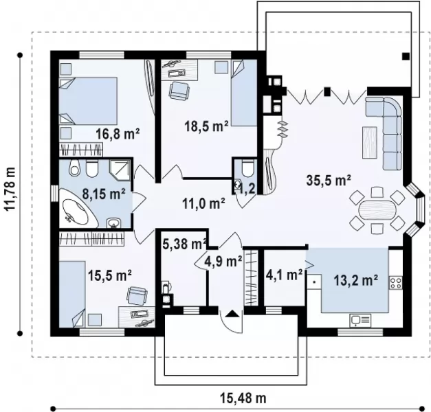 Планировка КД-134 Дом из кирпича Дориша, 134.23 м²