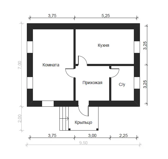 Планировка КД-58 Дом из кирпича Иданго, 58.5 м²