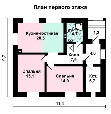 Планировка КД-61 Кирпичный дом Помора, 61.3 м²
