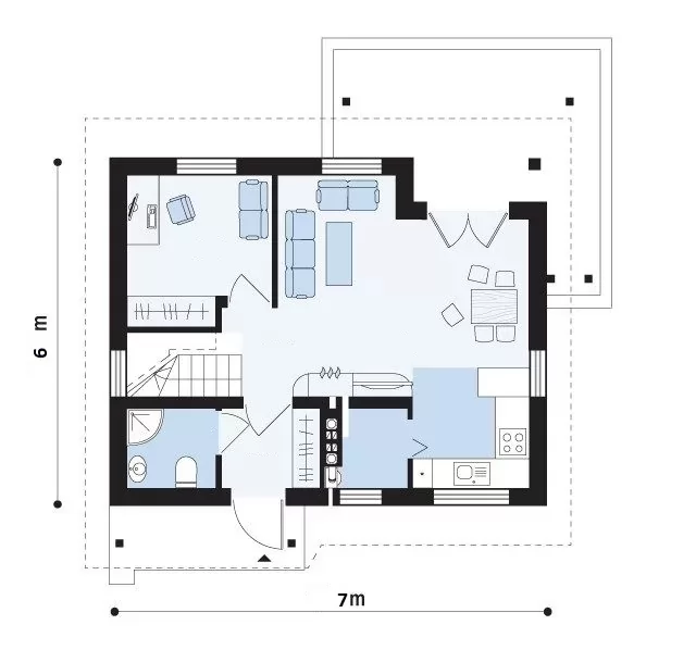 Планировка КД-64 Дом из кирпича Фрета, 64 м²