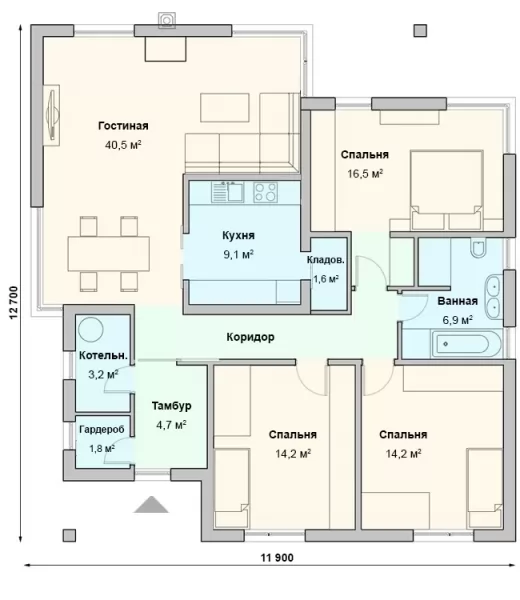 Планировка КД-112 Дом из кирпича Родин, 112.7 м²