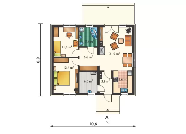 Планировка КД-75 Дом из кирпича Доринг, 75.4 м²