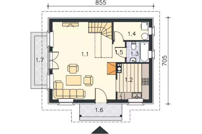 Планировка КД-60 Кирпичный дом Санара, 60 м²