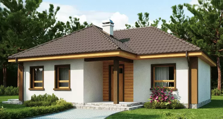 Проект одноэтажного дома из кирпича «КД-76 Кирпичный дом Фактур, 76.8 м²»