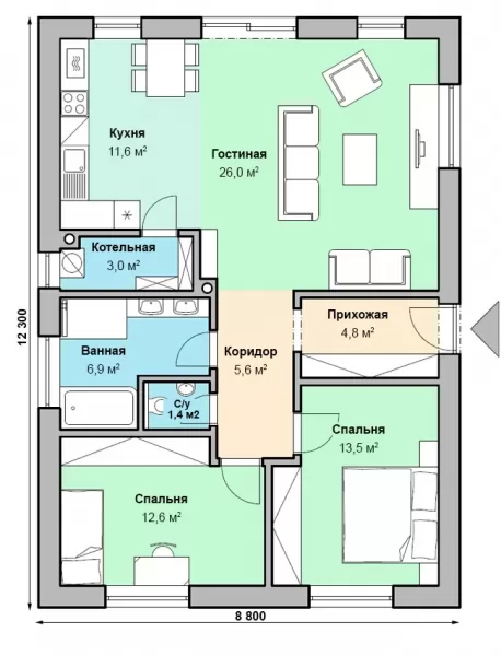 Планировка КД-85 Кирпичный дом Акцент, 85.4 м²