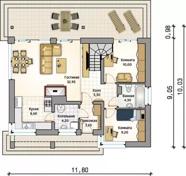 Планировка КД-112 Дом из кирпича Хидрун, 112.4 м²