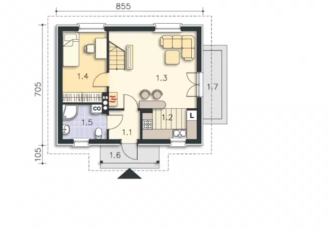 Планировка КД-62 Дом из кирпича Лирона, 60.27 м²