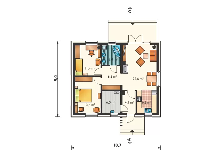Планировка КД-76 Дом из кирпича Клонг, 76.2 м²