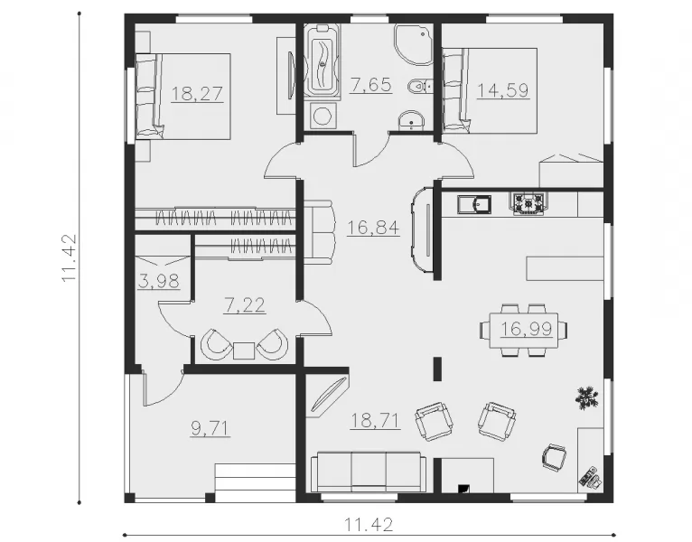 Планировка КД-113 Дом из кирпича Серувис, 113.96 м²