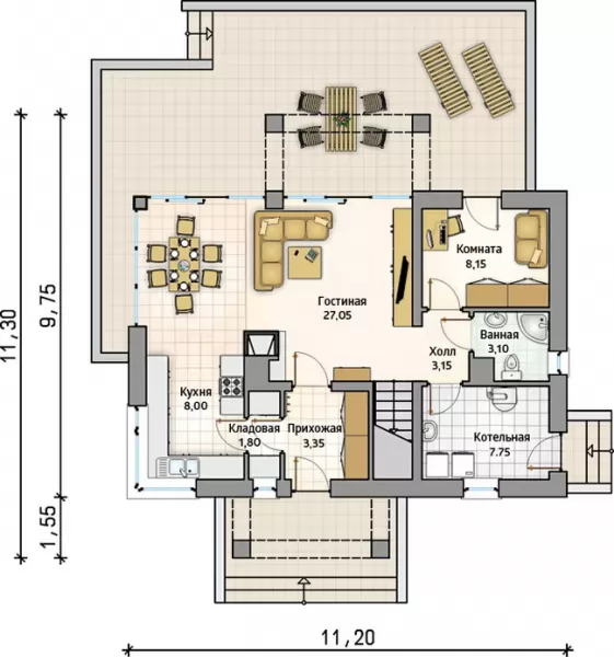 Планировка КД-102 Кирпичный дом Родонин, 102.55 м²