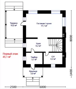 Планировка КД-73 Дом из кирпича Кастлер, 73.1 м²