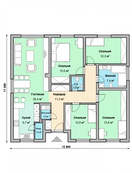 Планировка КД-115 Дом из кирпича Гертуд, 115.5 м²