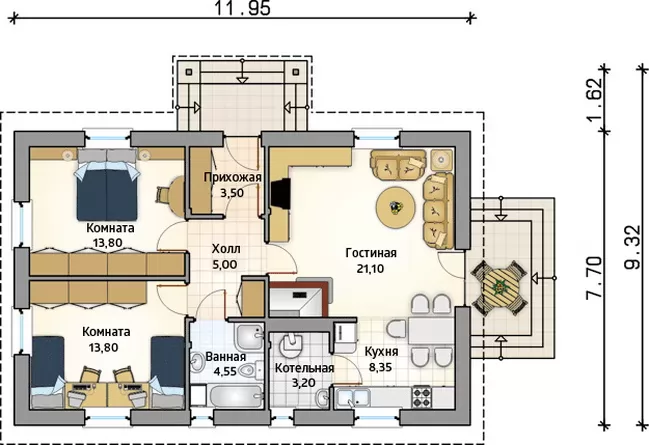Планировка КД-73 Дом из кирпича Зобраме, 73.3 м²