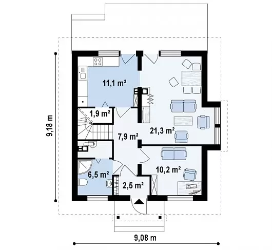 Планировка КД-107 Кирпичный дом Шиниол, 107.2 м²