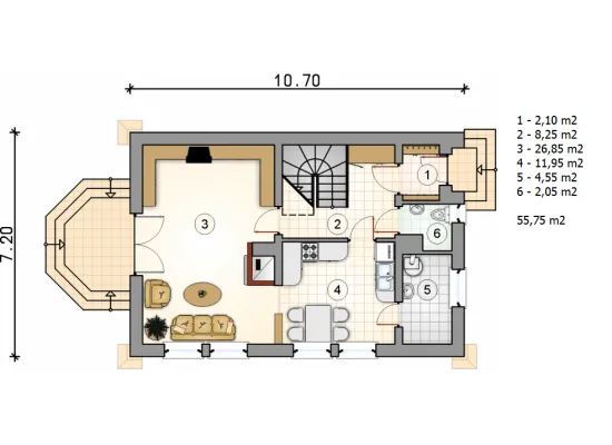 Планировка КД-95 Дом из кирпича Борли, 95.55 м²