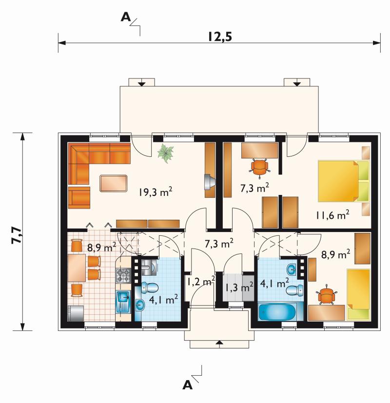 Планировка АРБ-66 Дом из арболита Кирмет, 66 м²